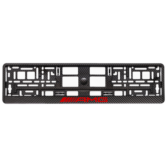 Carbon Style License Plate Frame with AMG logo red
