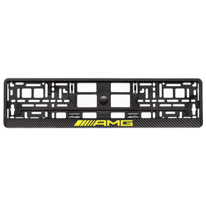 Carbon Style License Plate Frame with AMG logo yellow