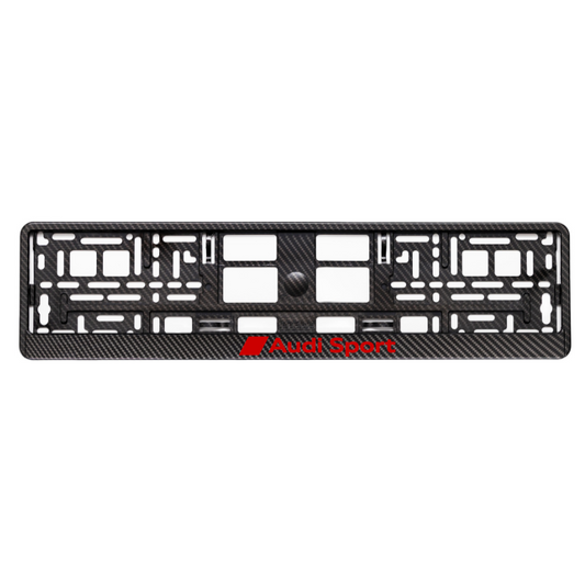 Carbon Style License Plate Frame with Audi sport red logo