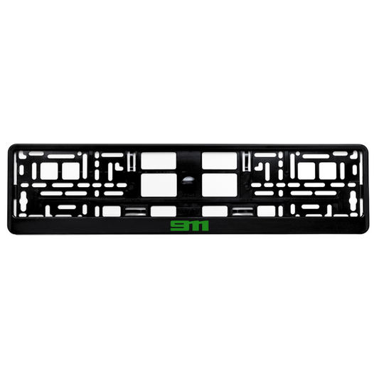 gloss black license plate frame with green 911 logo
