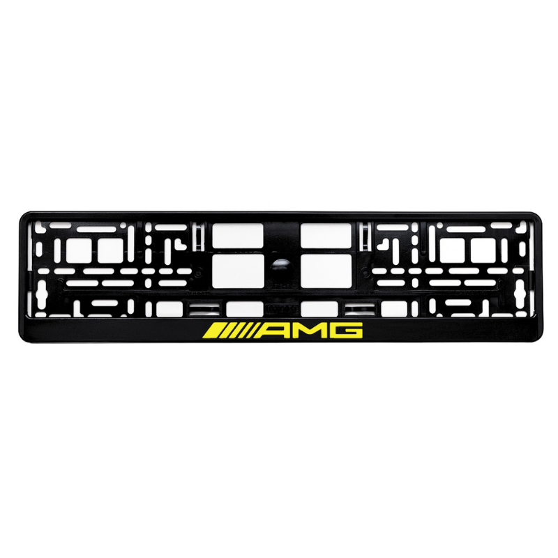 gloss black license plate frame amg logo yellow