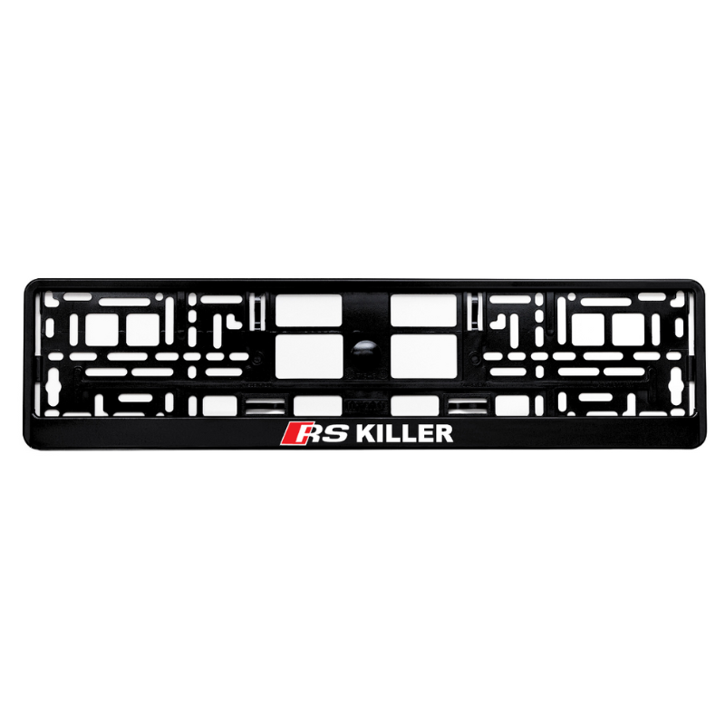 Gloss Black License Plate frame with white rs killer logo