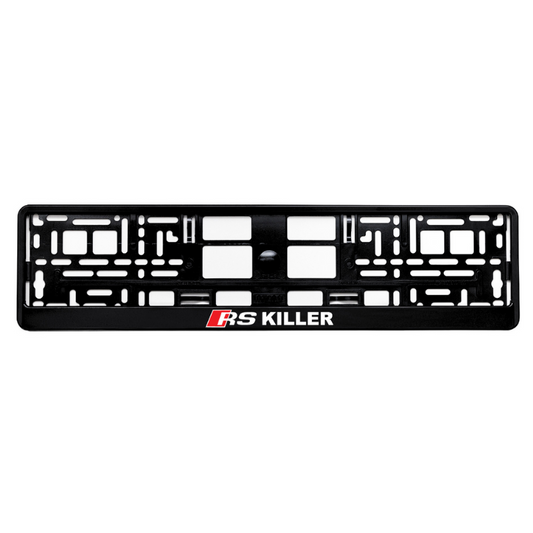 Gloss Black License Plate frame with white rs killer logo