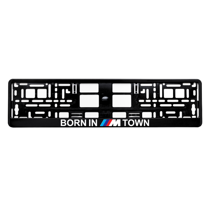 gloss black license plate frame born in m town