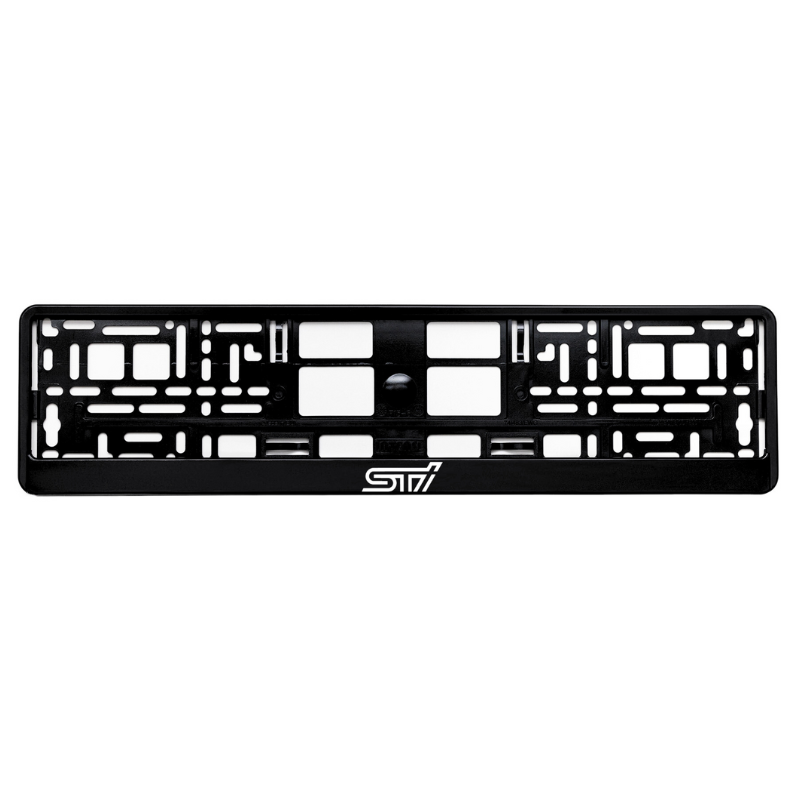 gloss black license plate frame with subaru sti white logo