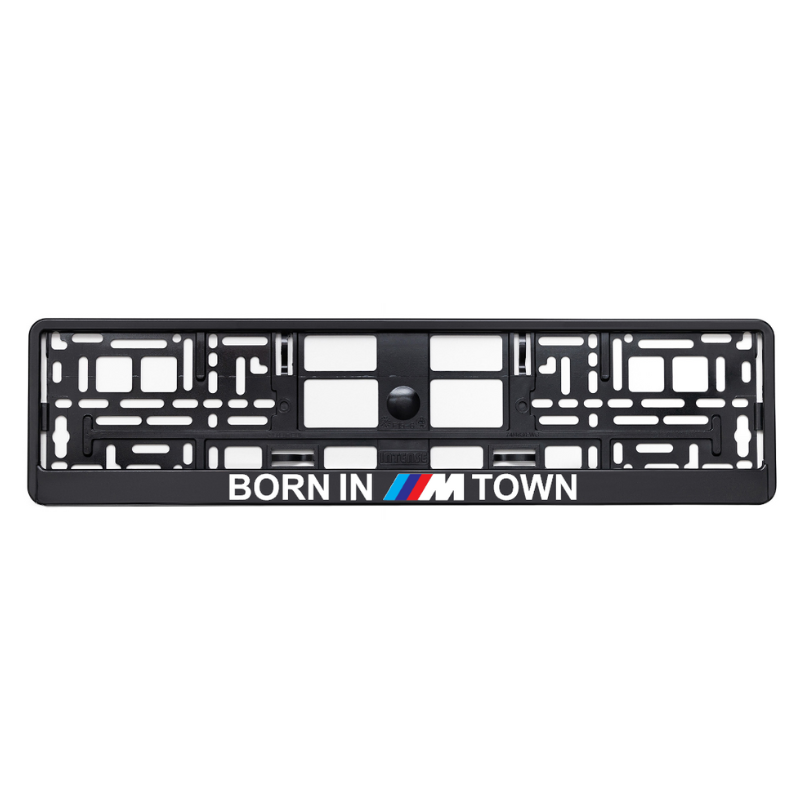 basic black license plate frame born in m town