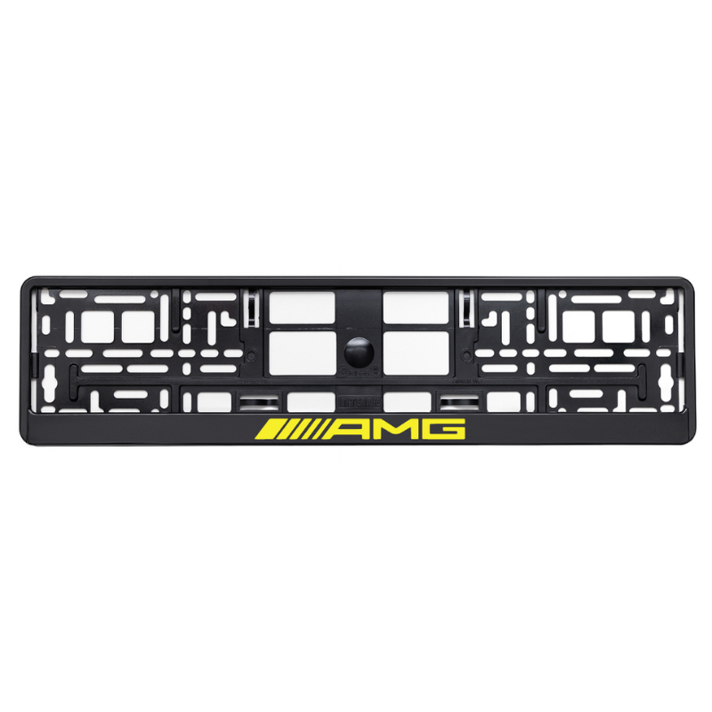 basic black license plate frame amg logo yellow