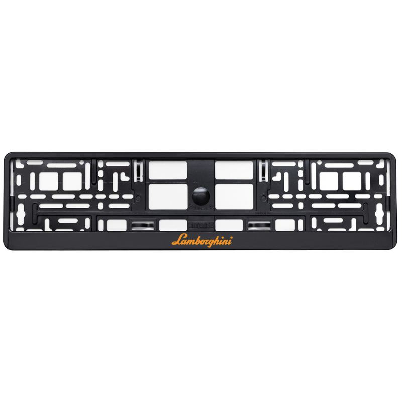 black license plate frame with orange lamborghini logo
