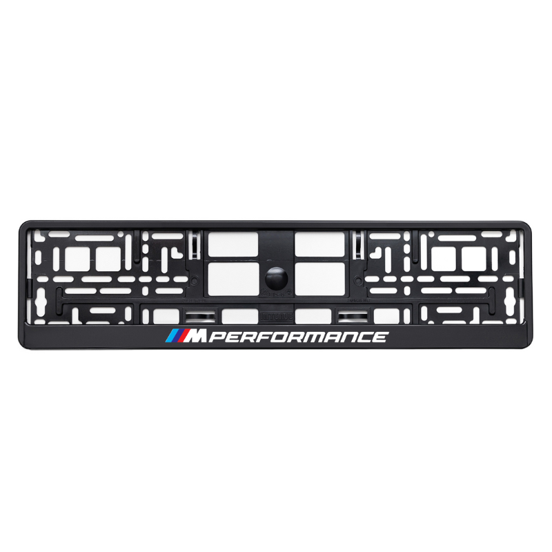 Black license plate frame with M Performance logo