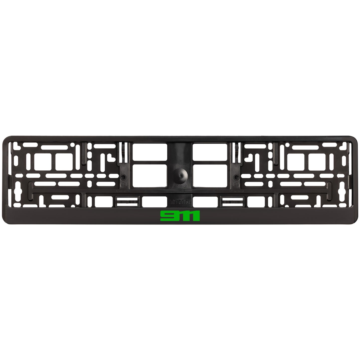 
        black license plate frame with green 911 logo
     