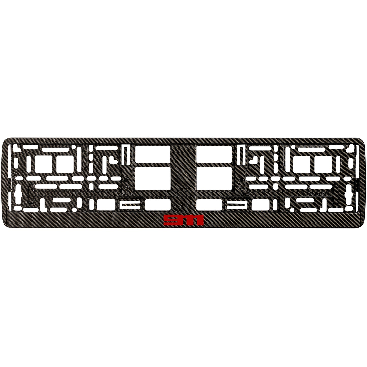 
        Carbon style license plate frame with red 911 logo
     