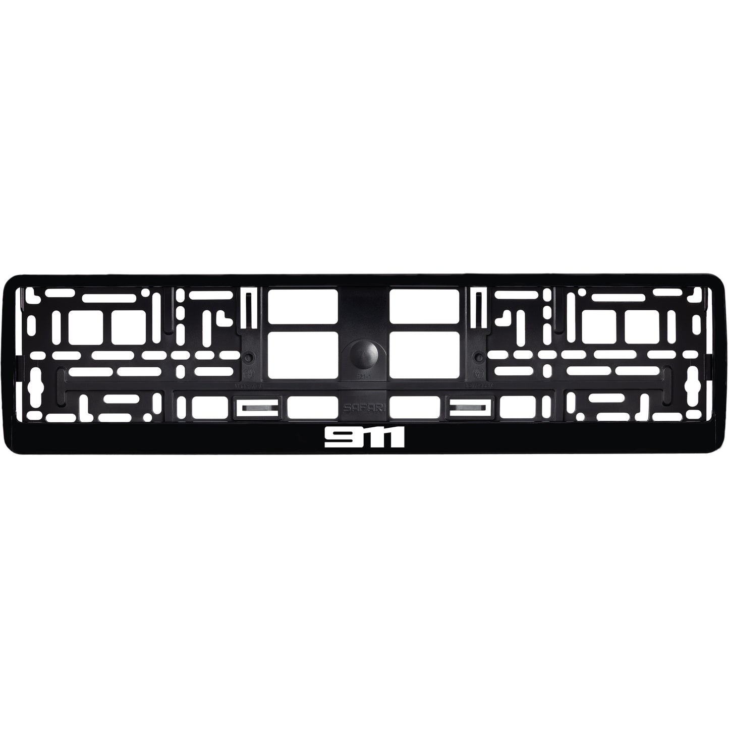 
        gloss black license plate frame with white 911 logo
     