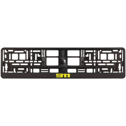 black license plate frame with yellow 911 logo