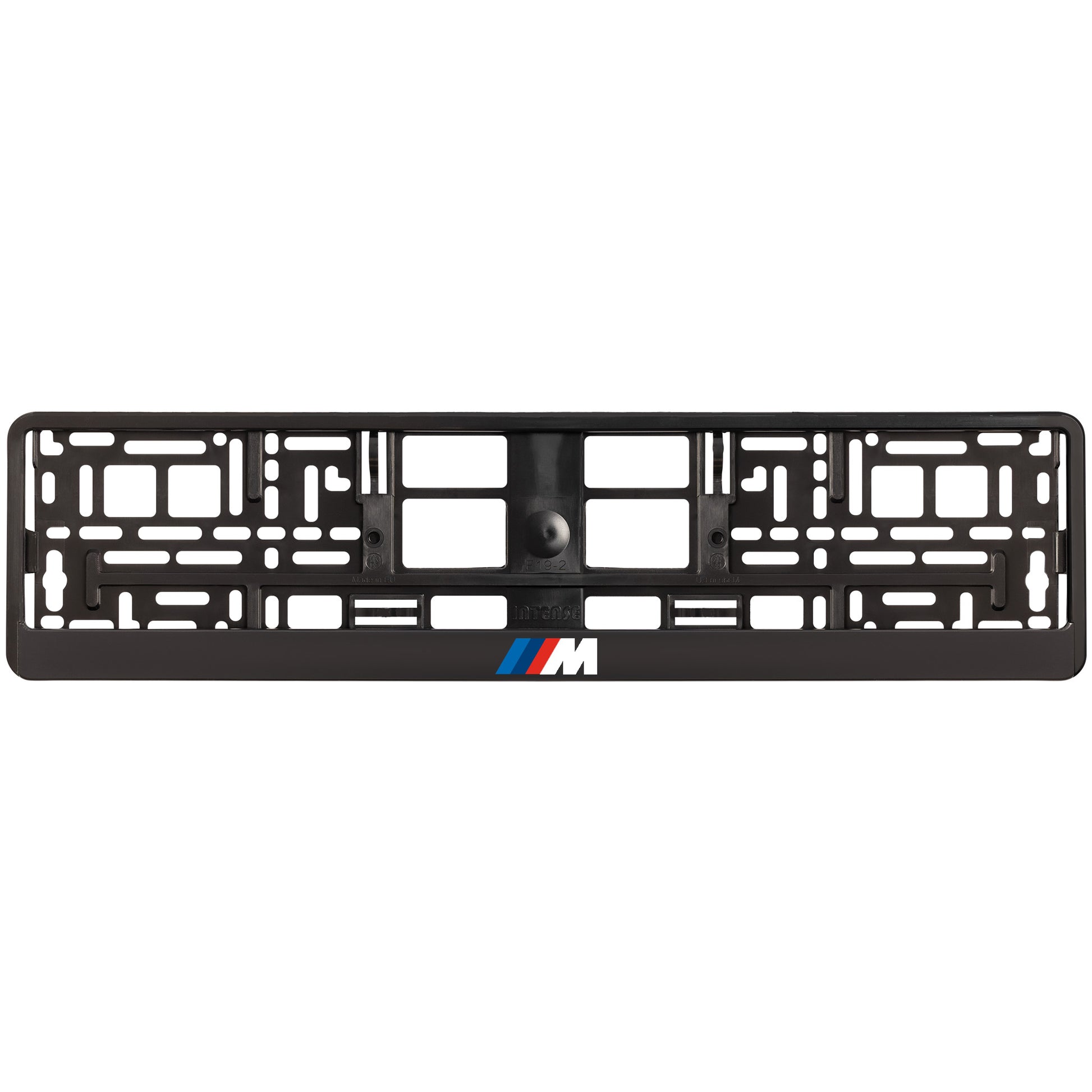 Black license plate frame with BMW M logo