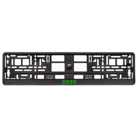 carbon license plate frame with green 911 logo