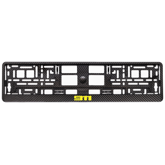 carbon license plate frame with yellow 911 logo