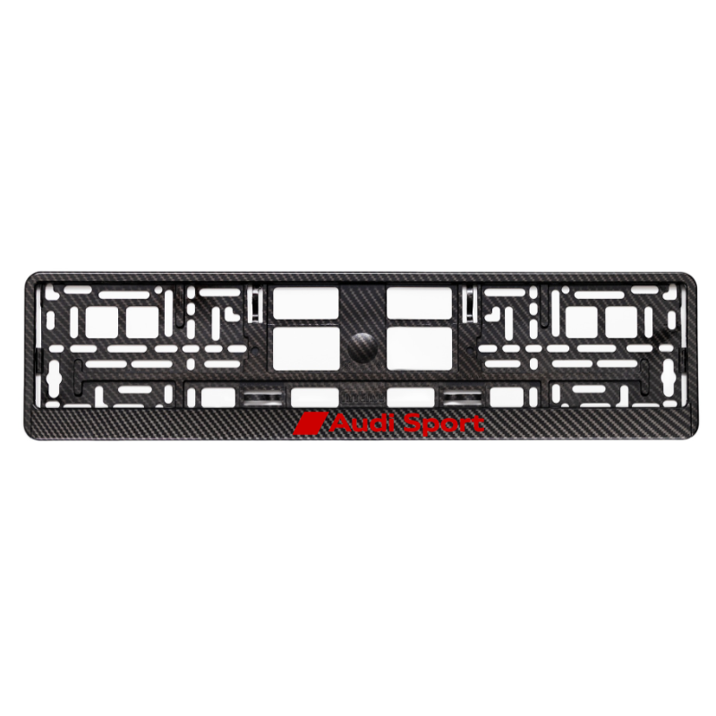 Carbon Style License Plate Frame with Audi sport red logo