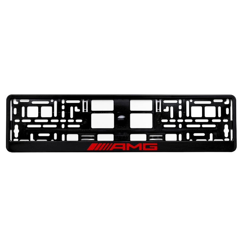 
        gloss black license plate frame amg logo red
     