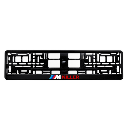 gloss black license plate frame M killer red