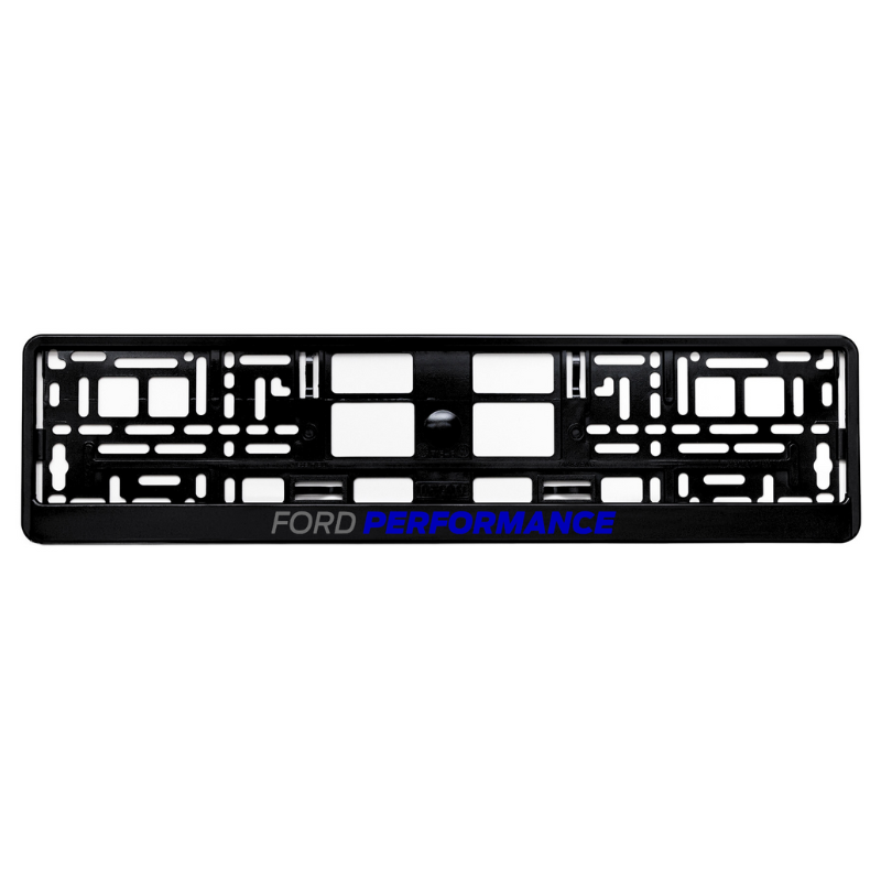 
        gloss black license plate frame with ford performance blue logo
     