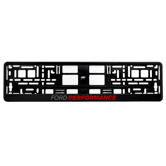 gloss black license plate frame with ford performance red logo