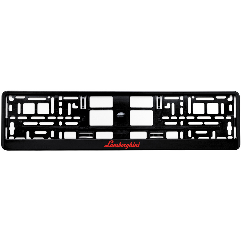 
        gloss black license plate frame with red lamborghini logo
     