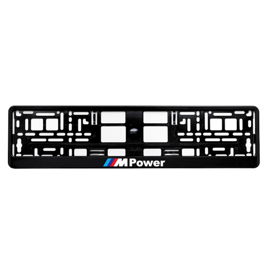gloss black license plate frame with m power logo