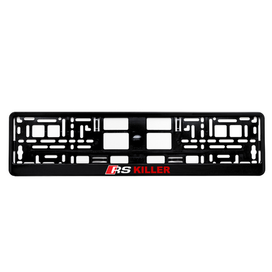 Gloss Black License Plate frame with red rs killer logo