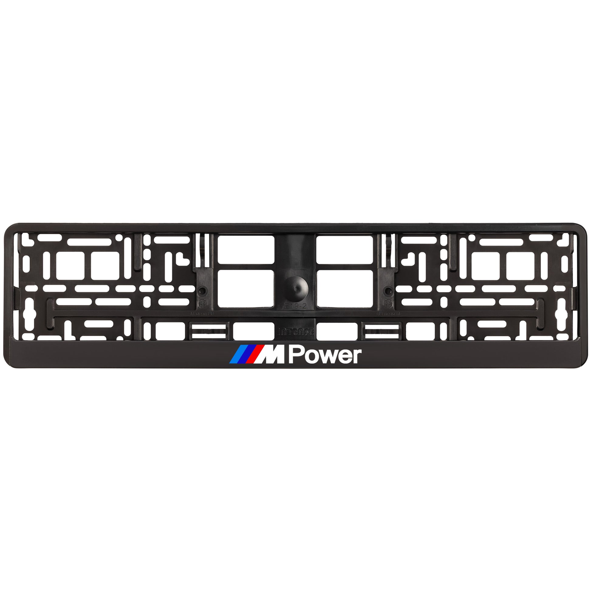 Black license plate frame with BMW M Power logo