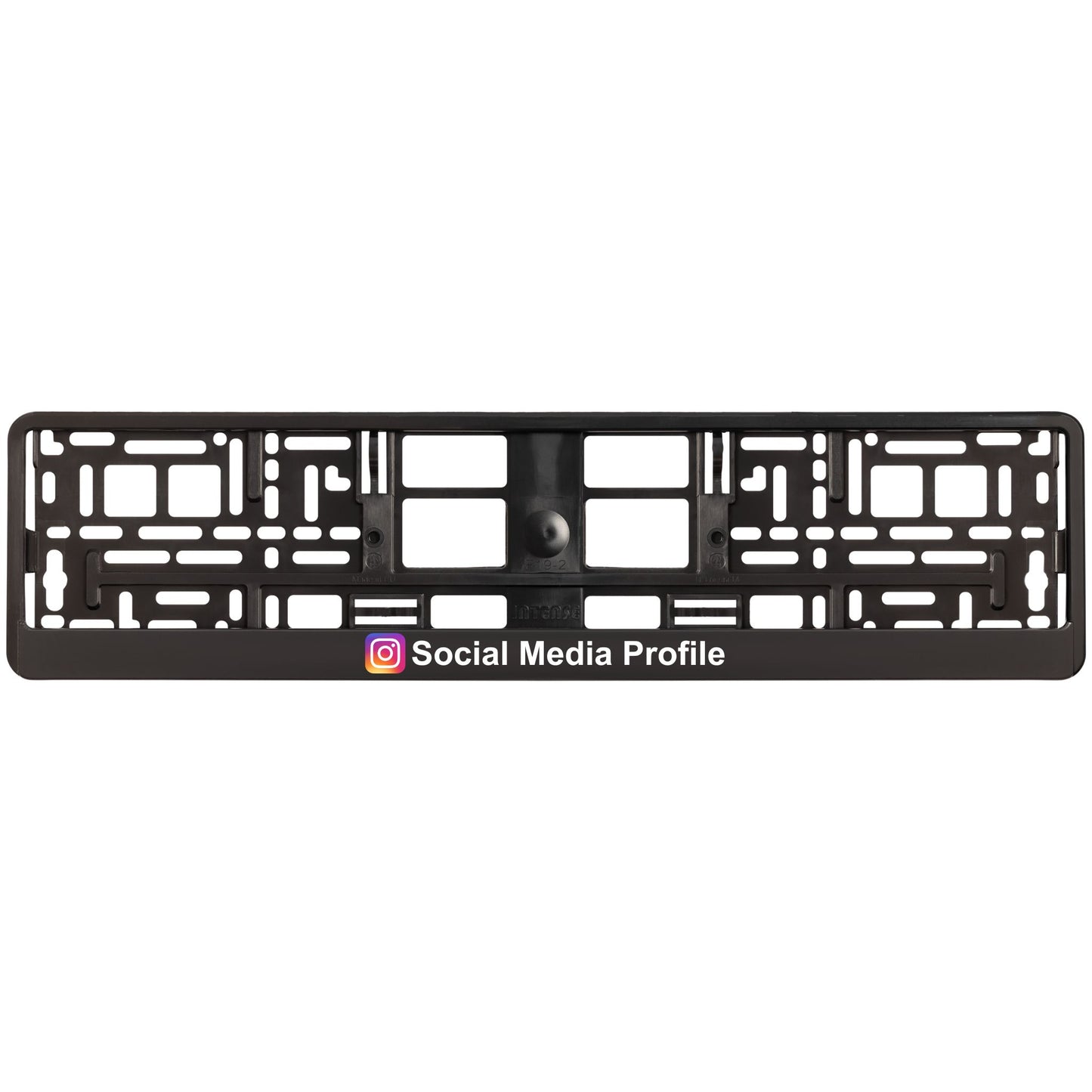 
        custom black license plate frame with social media
     