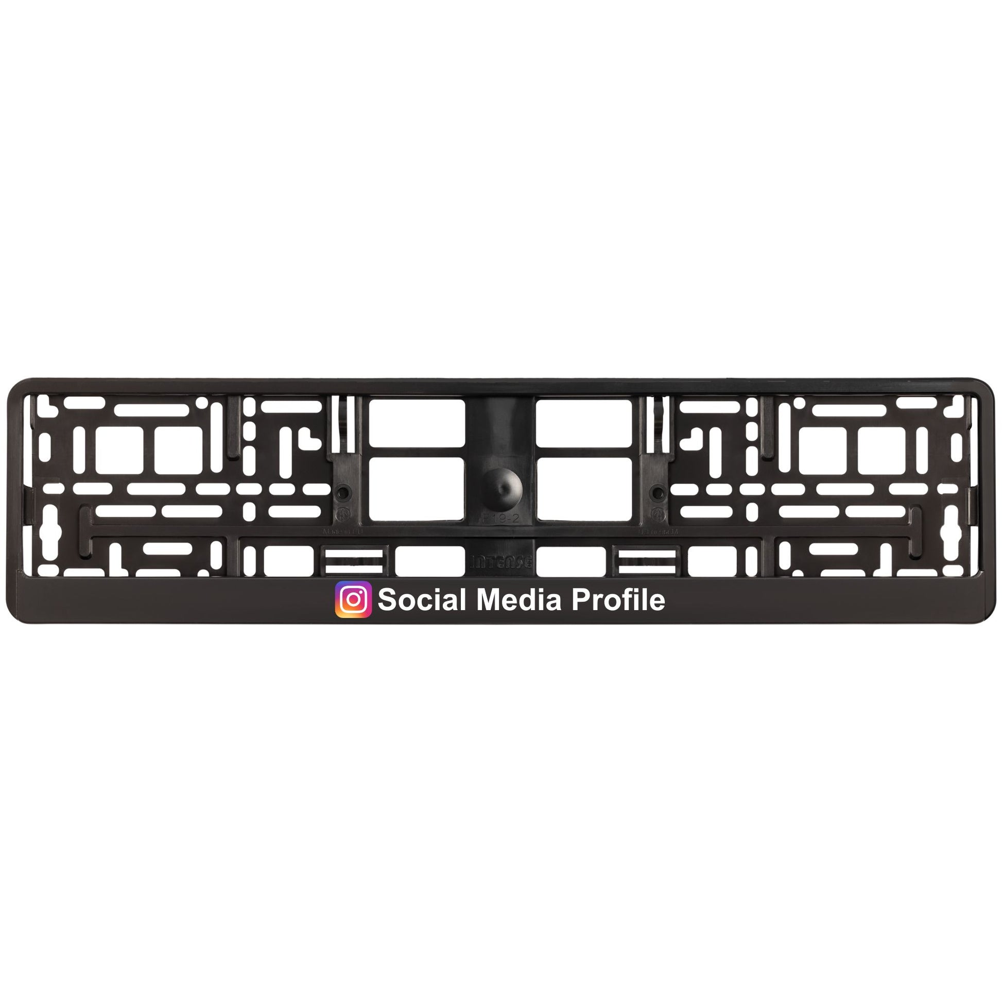 custom black license plate frame with social media