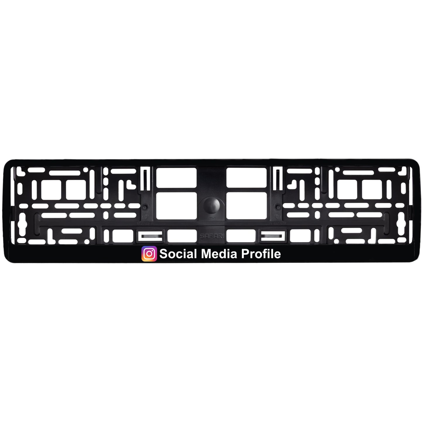 
        custom gloss black license plate frame with social media
     