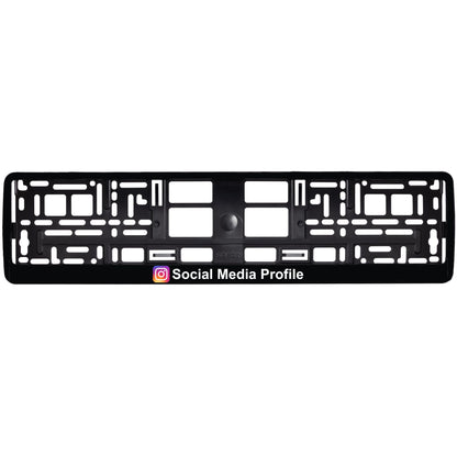 custom gloss black license plate frame with social media