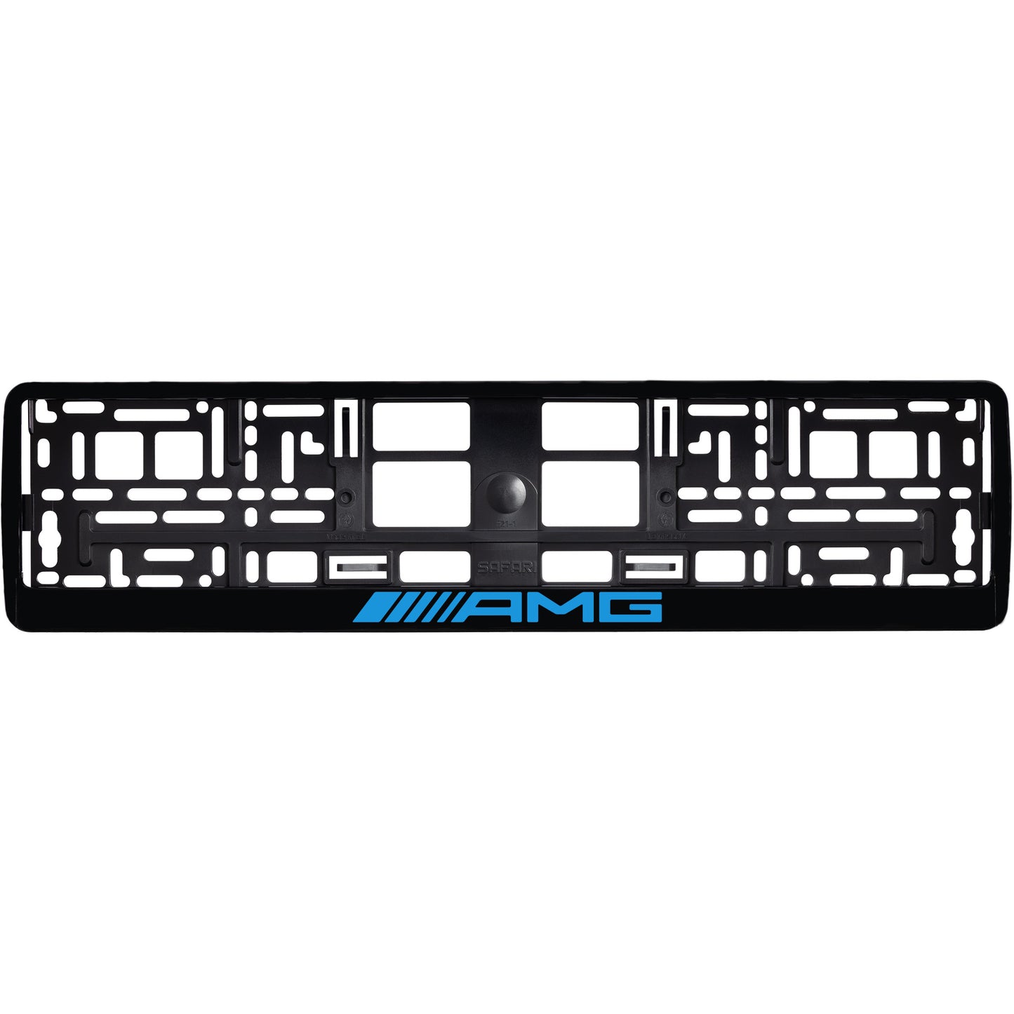 
        Gloss Black license plate frame with blue cyan AMG logo
     