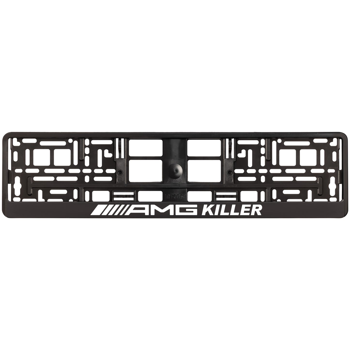
        Black license plate frame with AMG Killer white text 
     