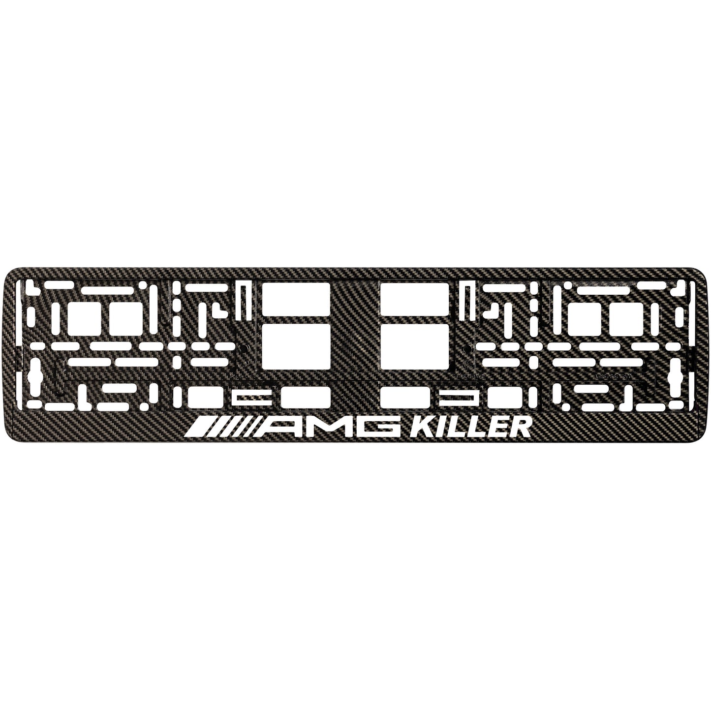 
        carbon license plate frame with amg killer white text
     