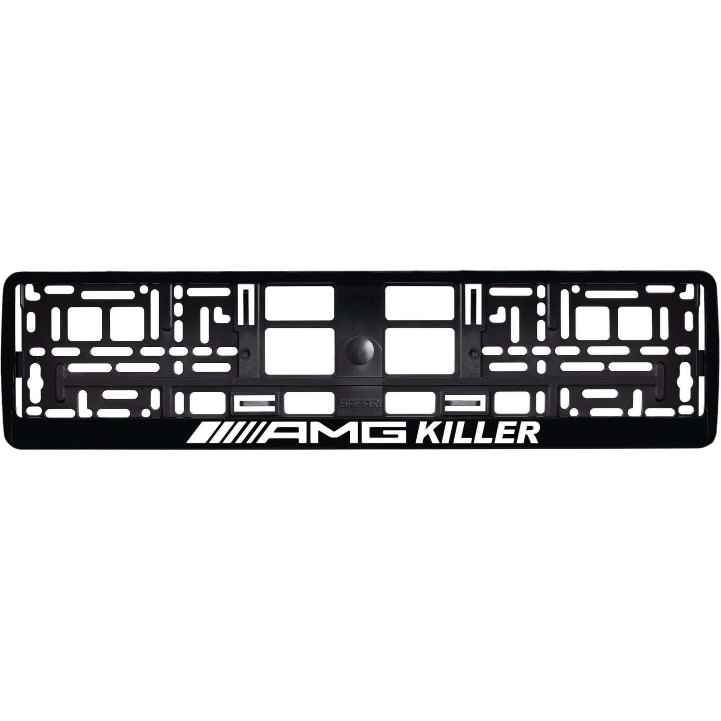 
        Gloss Black license plate frame with AMG killer white text
     