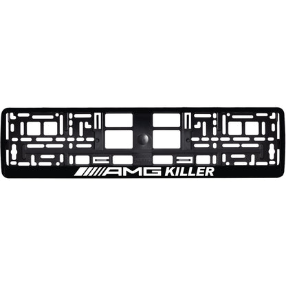 Gloss Black license plate frame with AMG killer white text