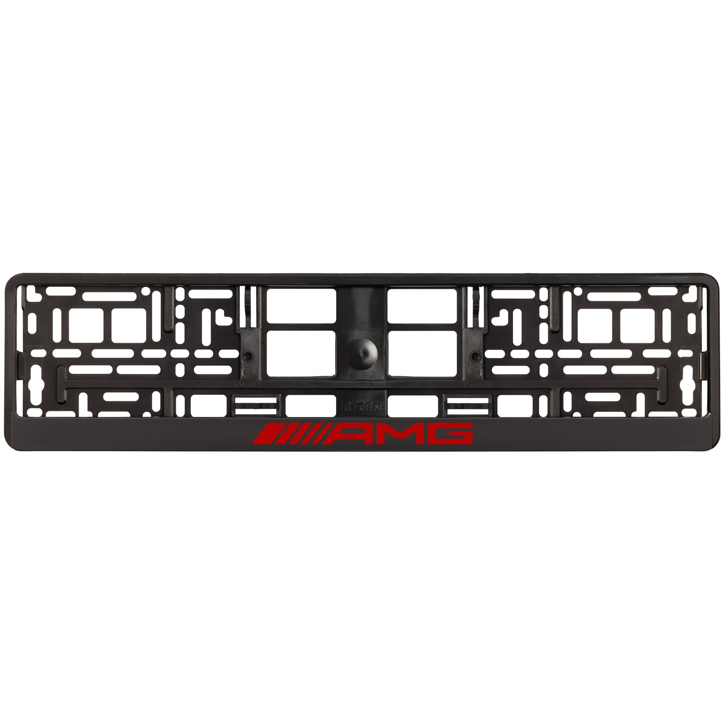 
        Black license plate frame with red AMG logo
     