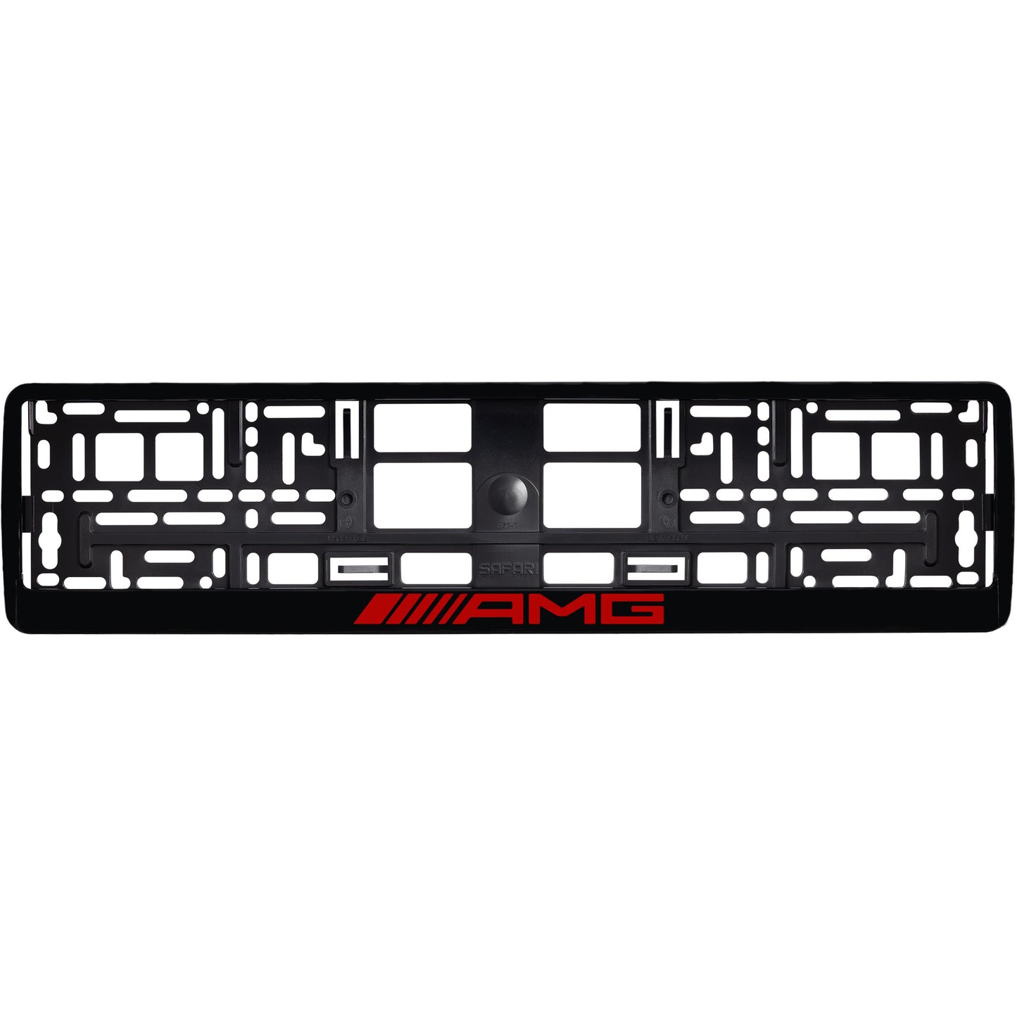 
        Gloss Black license plate frame with red AMG logo
     