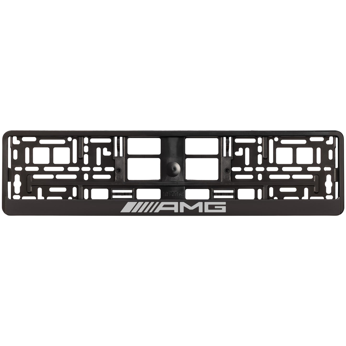 
        Black license plate frame with silver AMG logo
     