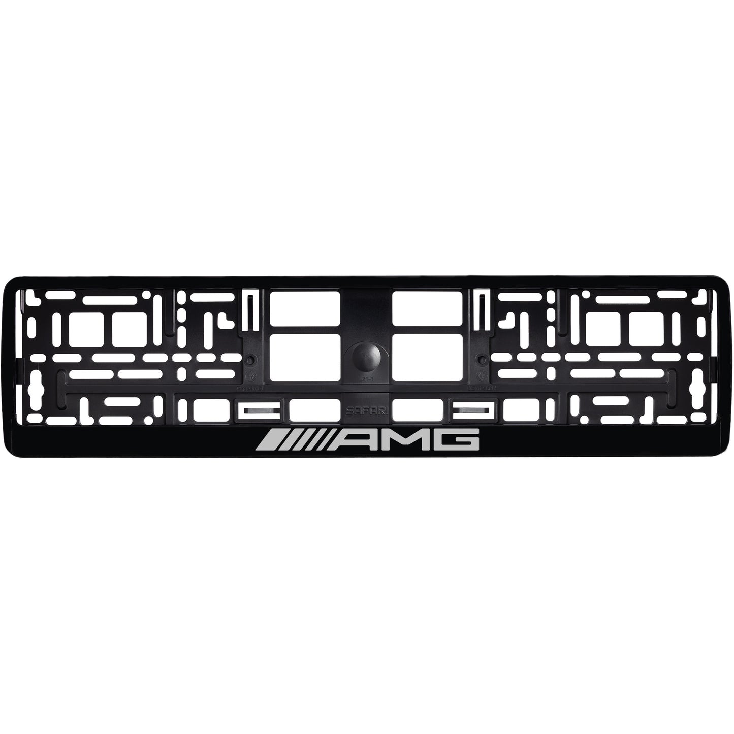 
        Gloss Black license plate frame with silver AMG logo
     
