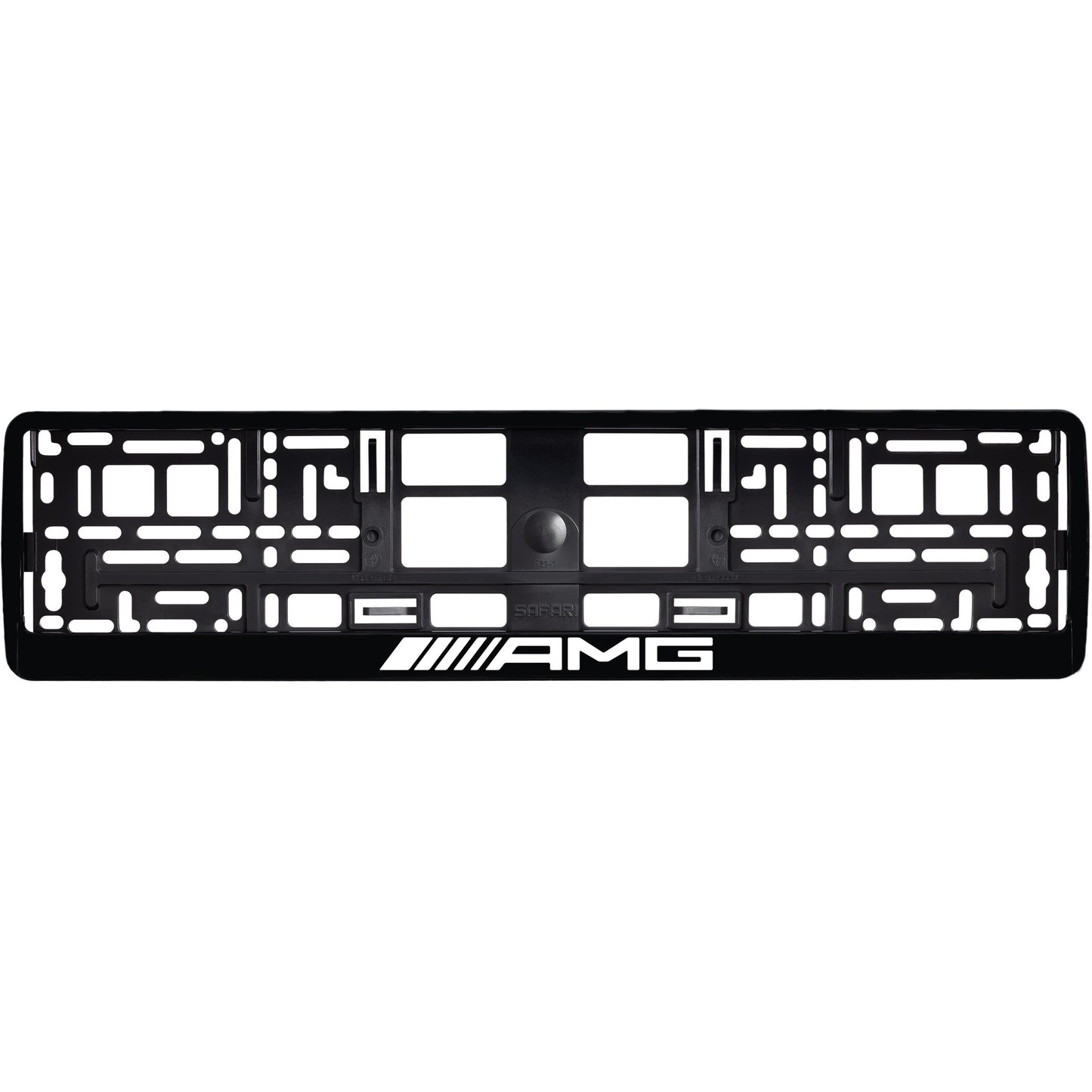 
        Gloss Black license plate frame with white AMG logo
     