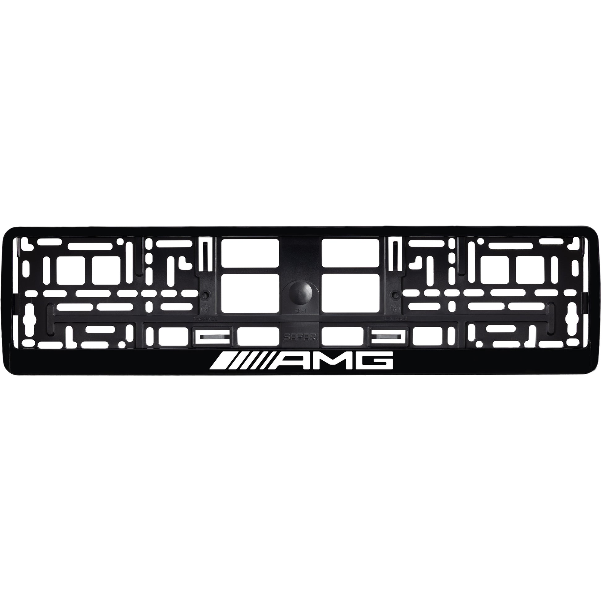 Gloss Black license plate frame with white AMG logo