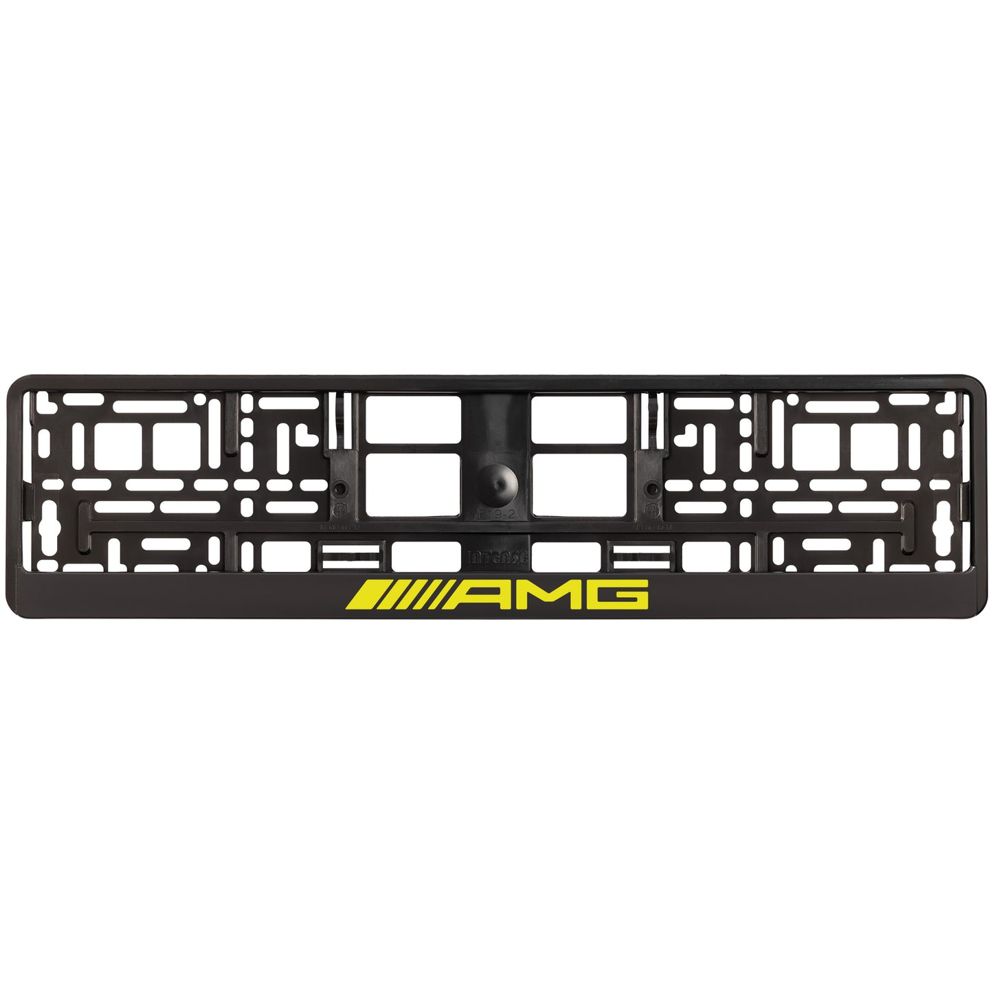 
        Black license plate frame with yellow AMG logo
     