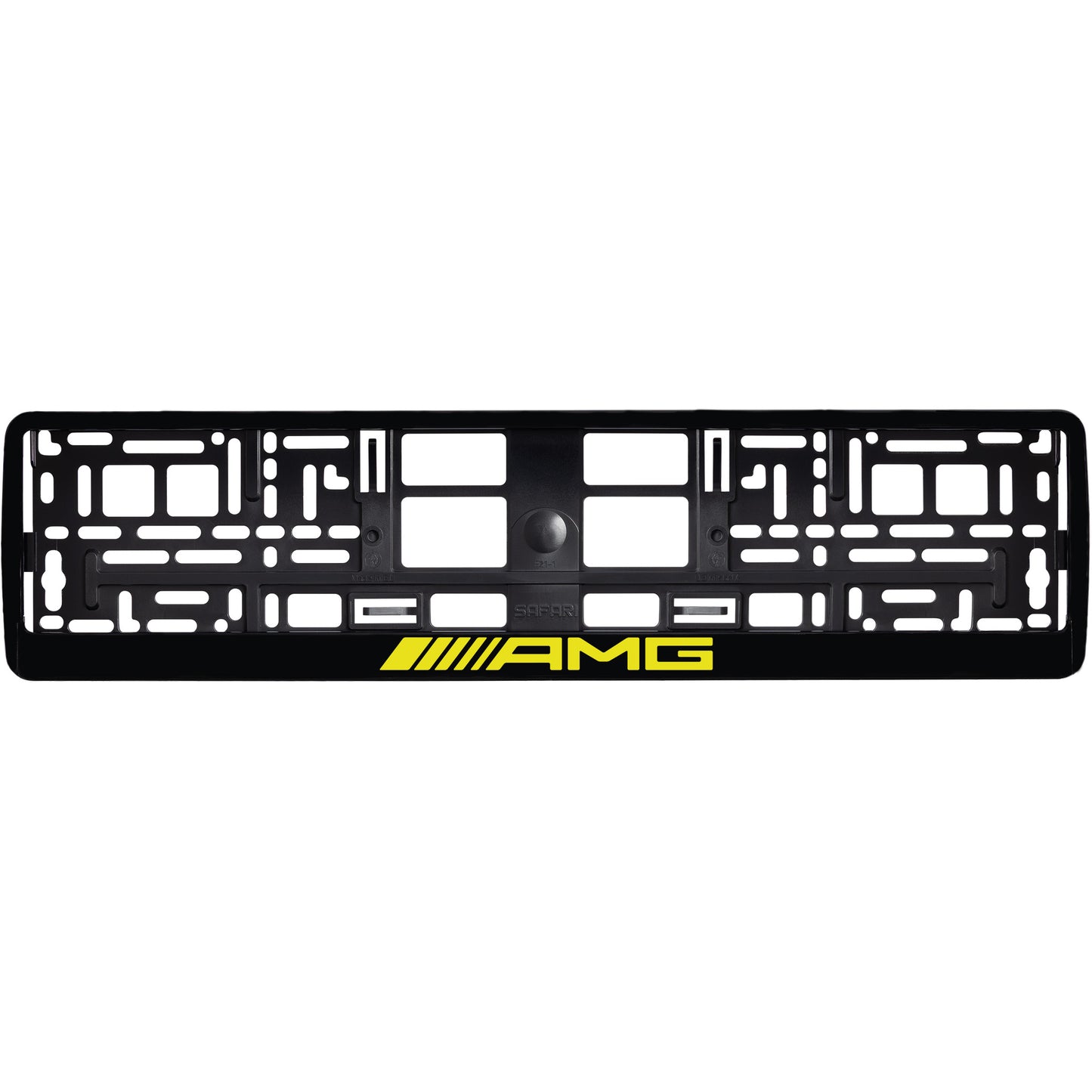 
        Gloss Black license plate frame with yellow AMG logo
     