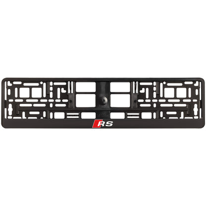 black license plate frame with audi rs logo