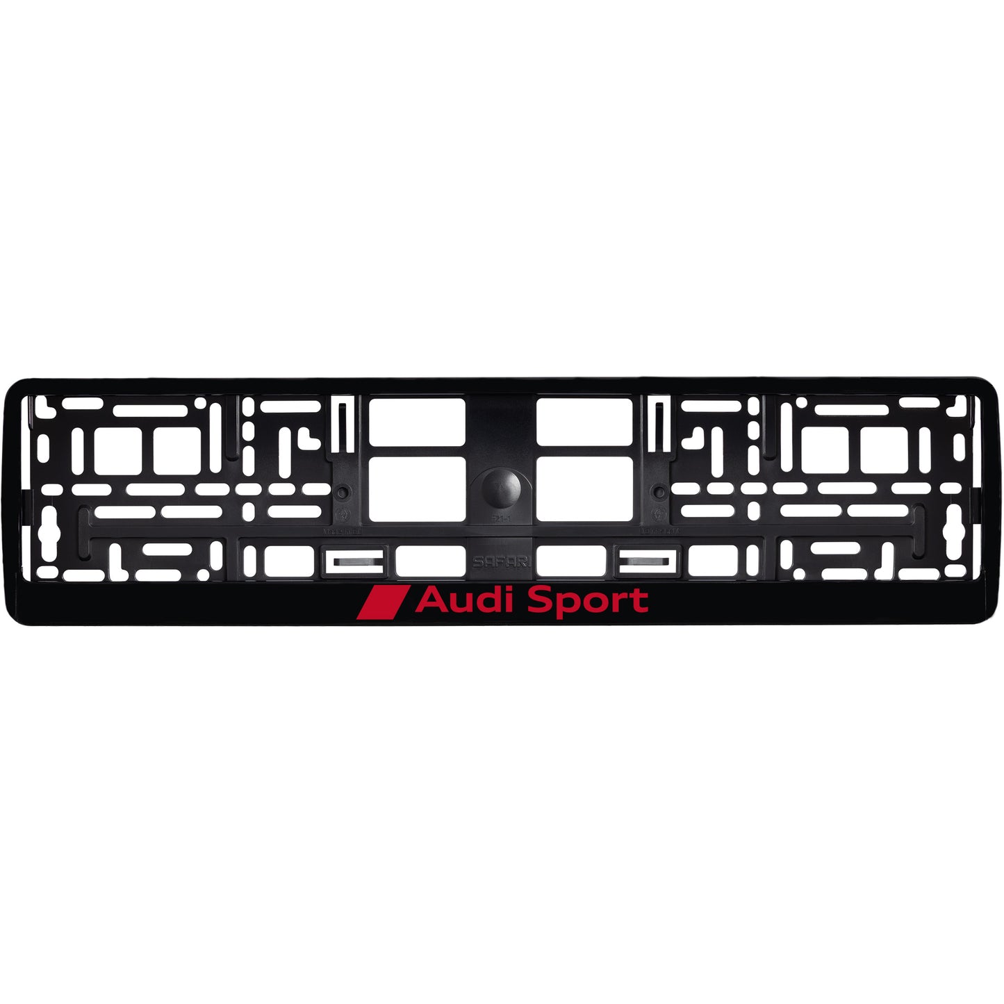
        Gloss Black license plate frame with Audi sport red logo
     