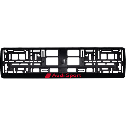 Gloss Black license plate frame with Audi sport red logo