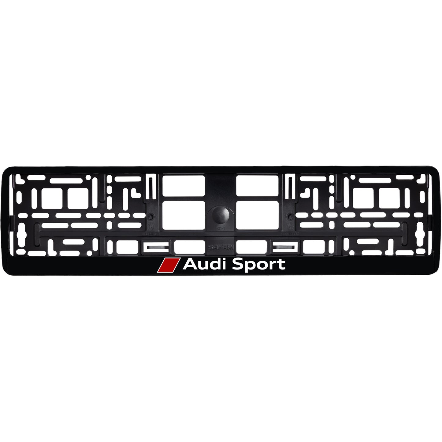 
        Gloss Black license plate frame with Audi sport white logo
     